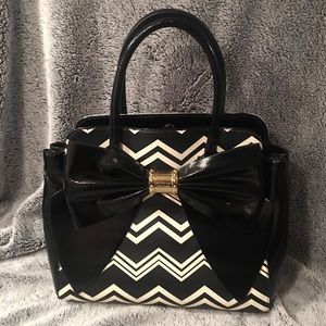 Betsy Johnson large satchel chevron with bow